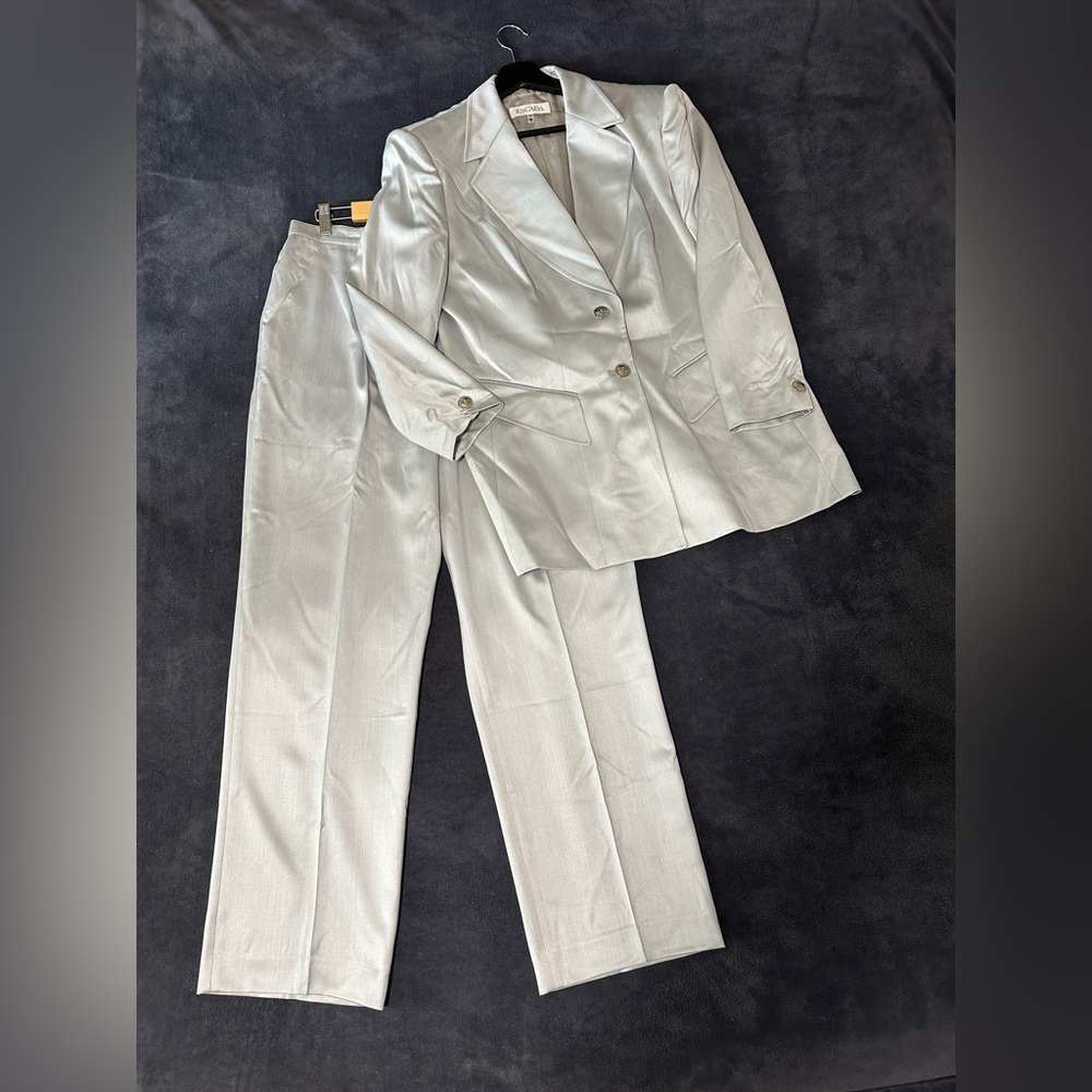 Escada Shimmering Silver Gray Pantsuit Size L (Size 44)